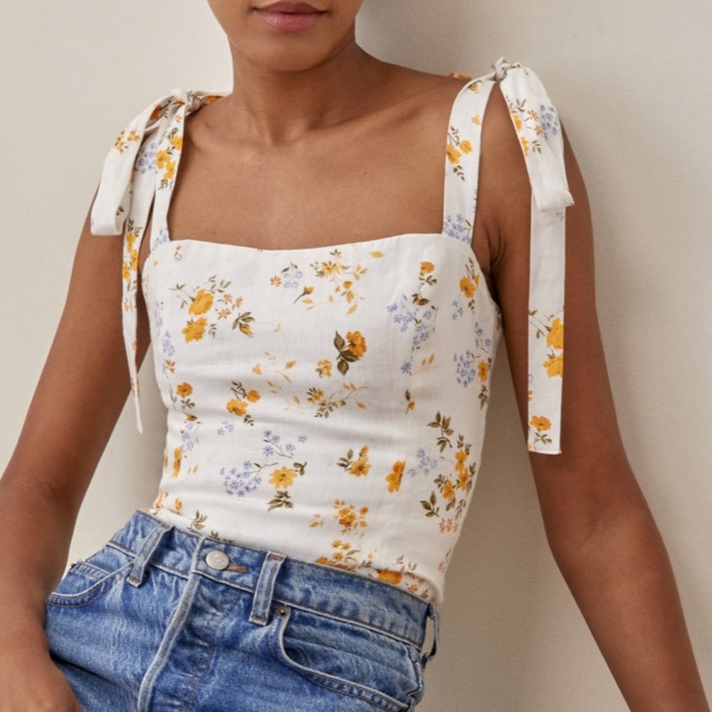 Reformation Bilson Linen Top In Tansy NWOT